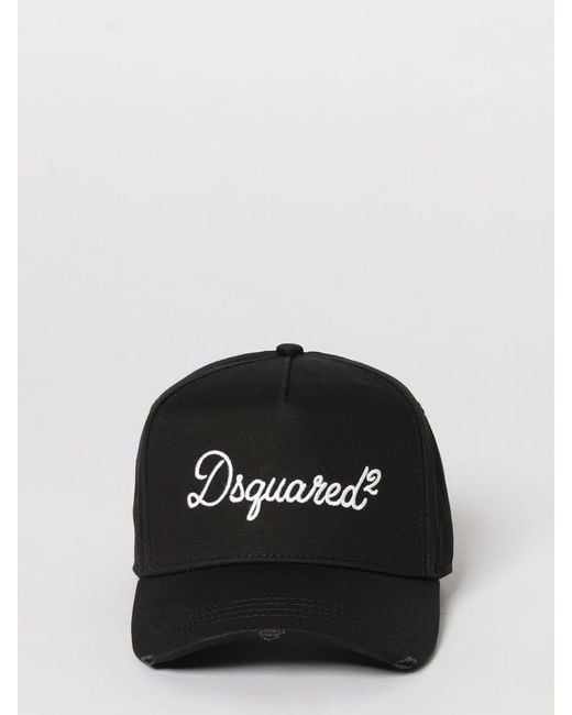 DSquared² Black Cotton Twill Hat With Distressed Edges for men