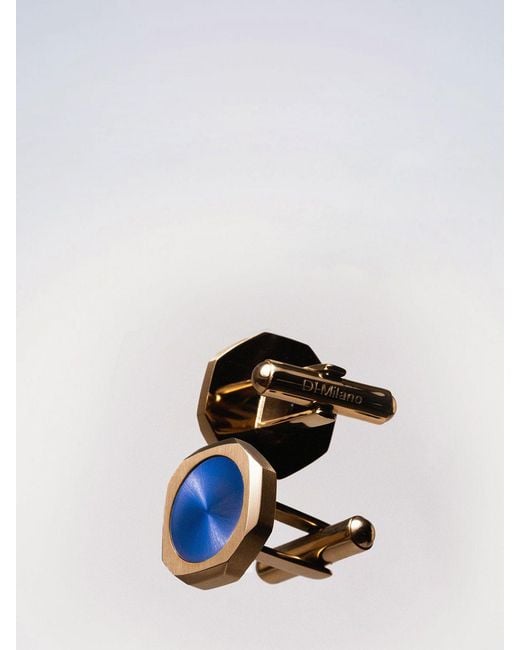 D1 Milano Blue Two-Tone Steel Cufflinks With Rounded Shape And Engraved Logo for men