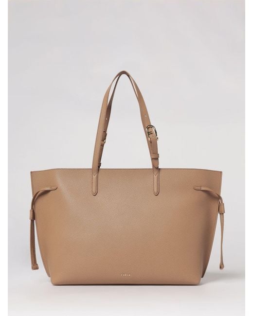 Furla Natural Ava Grained Leather Tote Bag
