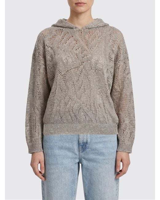 Brunello Cucinelli Gray Linen And Cotton Knit Sweatshirt