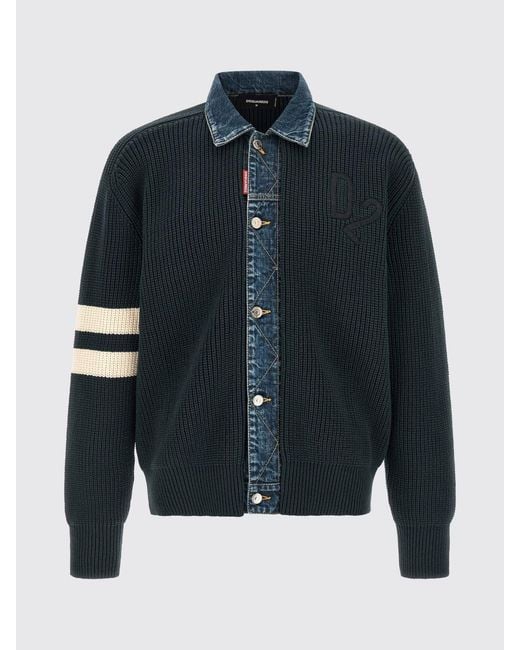 DSquared² Blue Cotton Blend Cardigan for men