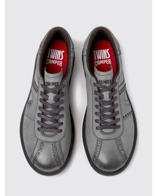 Camper Gray Twins Calfskin Leather Trainers With Brogue Detailing And Tonal Logo for men