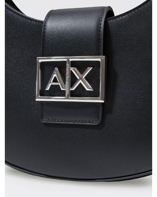 ARMANI EXCHANGE Black Hobo Shoulder Bag With Metal Logo