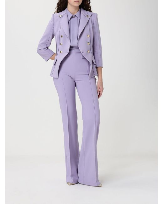Elisabetta Franchi Purple Double-Breasted Blazer
