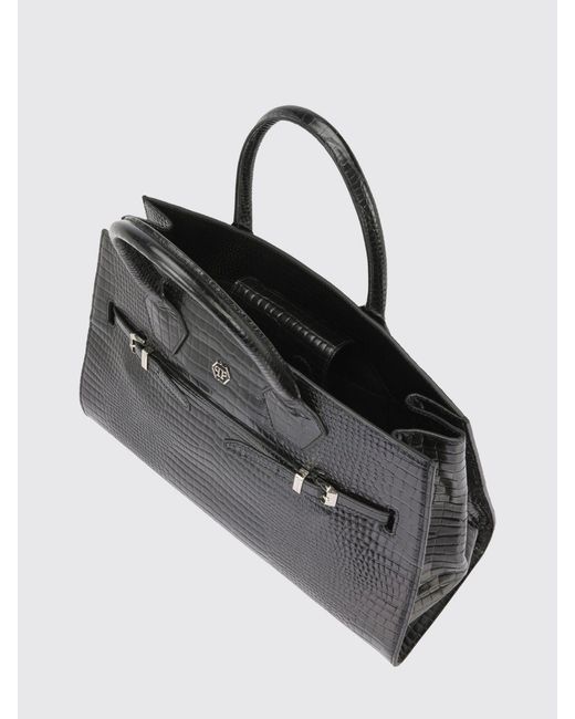 Philipp Plein Black Dynasty Crocodile Print Leather Bag