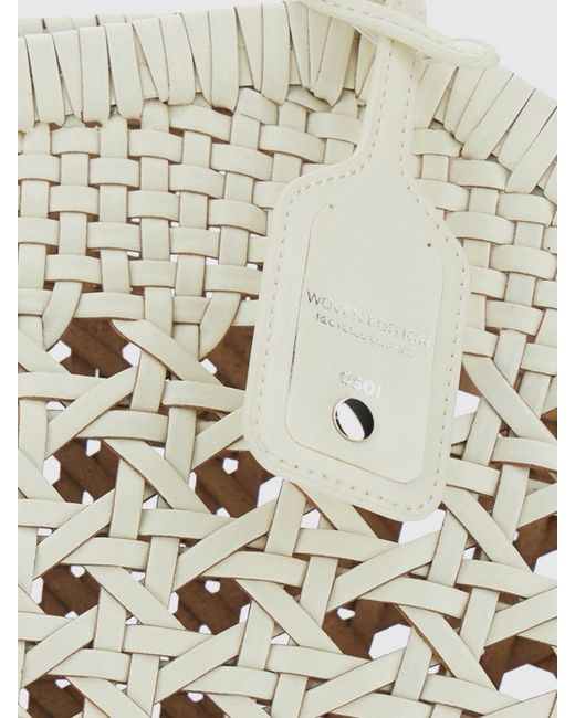 OSOI White Flared Woven Recycled Leather Shoulder Bag With Logo Charm