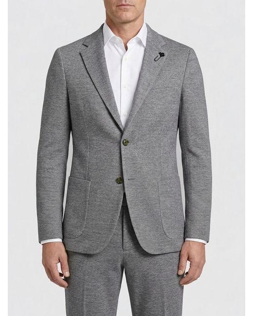Lardini Gray Single Breasted Linen And Cotton Blazer for men