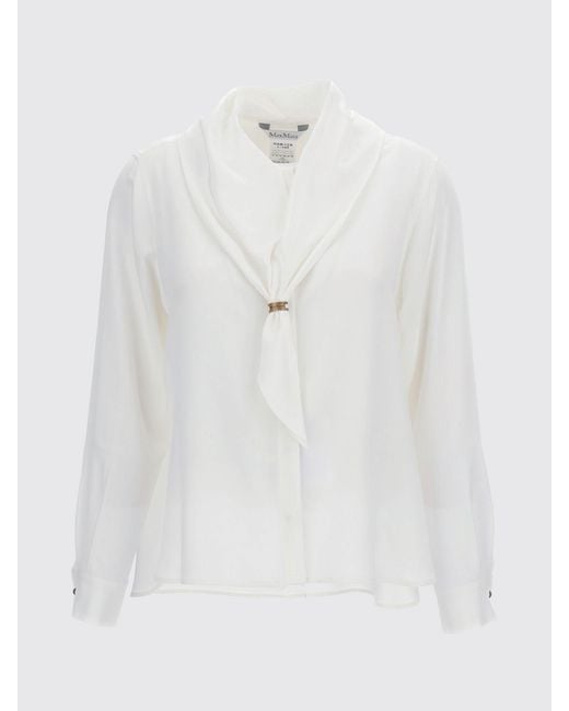 Max Mara White Pussy-Bow Silk Shirt With Long Sleeves