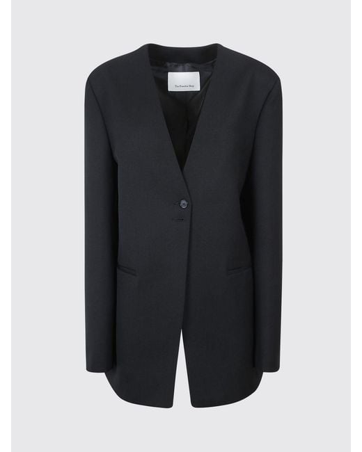 Frankie Shop Blue Single-Button V-Neck Blazer