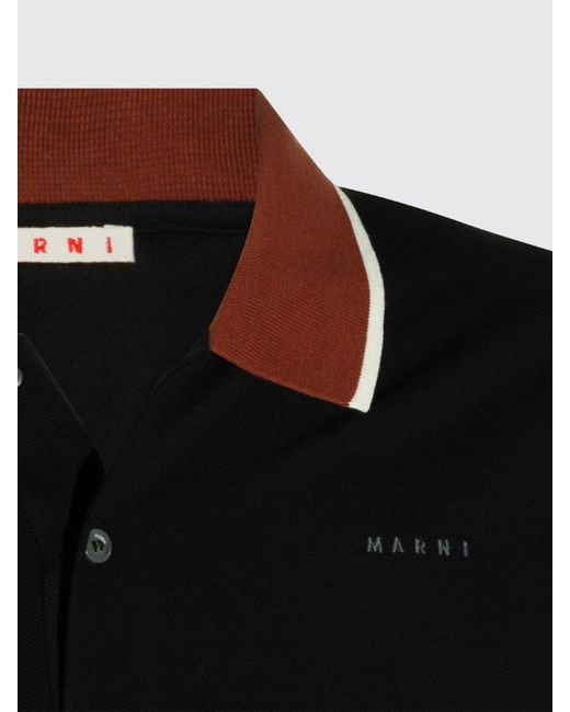 Marni Blue Cotton Polo Shirt With Contrasting Trims And Striped Collar for men