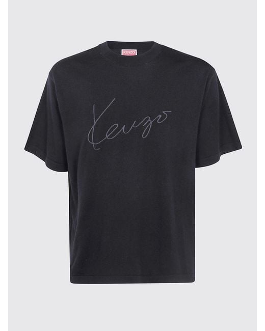 KENZO Black Dropped Shoulder Pure Wool Logo T-Shirt for men