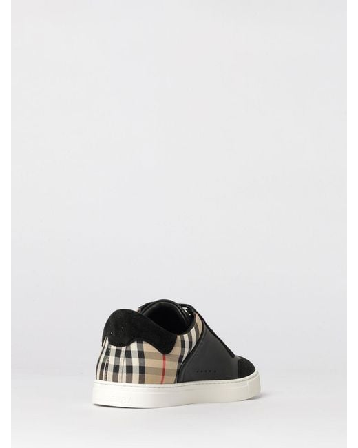 Burberry Black Check Leather And Cotton Blend Sneakers for men