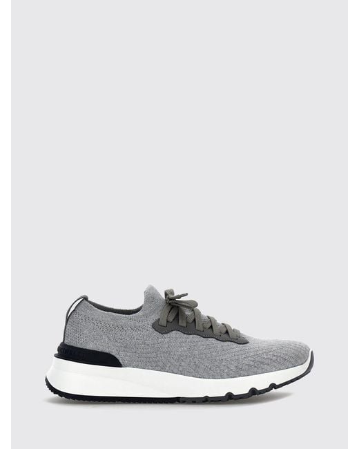 Brunello Cucinelli White Knit Low-Top Sneakers for men