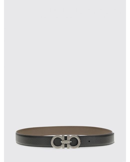 Ferragamo Gray Gancini Grained Calfskin Belt for men