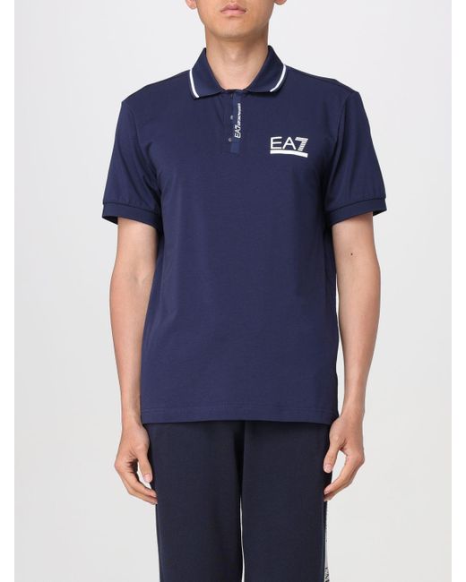 Polo in jersey con logo di EA7 in Blue da Uomo
