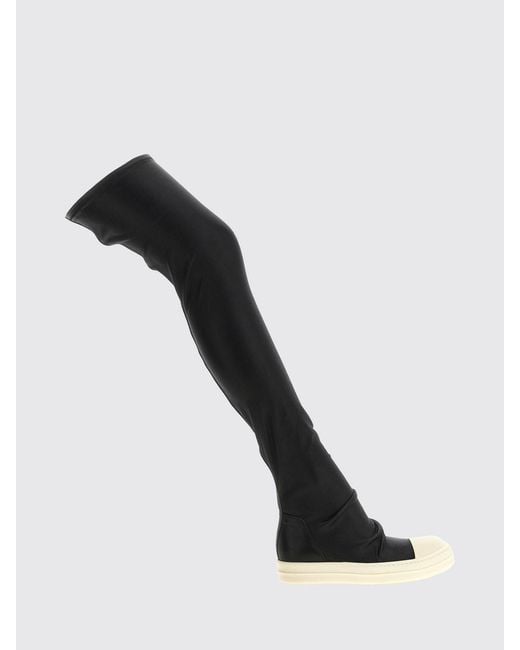 Rick Owens Black Lambskin Leather Cuissardes Boots With Rubber Toe
