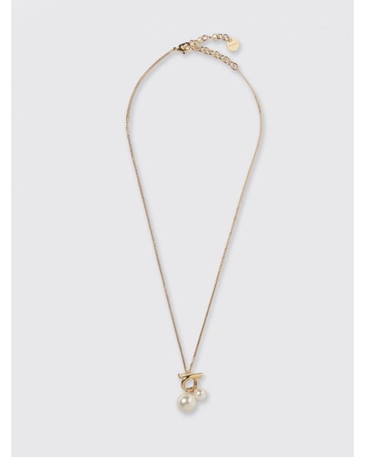 Ferragamo White Gancini Torchon Brass And Pearl Necklace