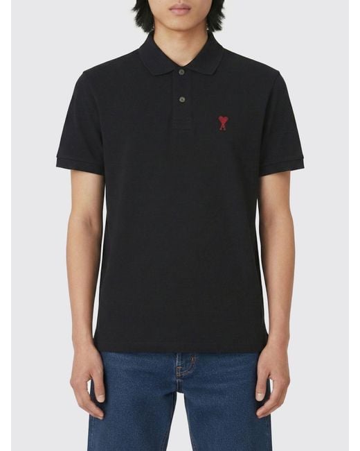 AMI Black Organic Cotton Polo Shirt for men