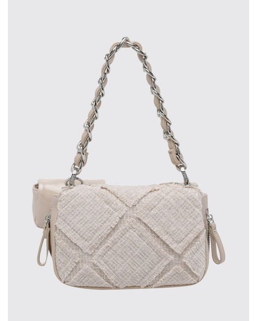 La Carrie White Tweed Mini Shoulder Bag With Woven Chain Handle