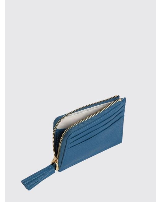 Coccinelle Blue Tassel Grained Leather Credit Card Holder