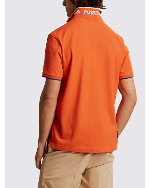 La Martina Orange Cotton Polo Shirt With Logo for men