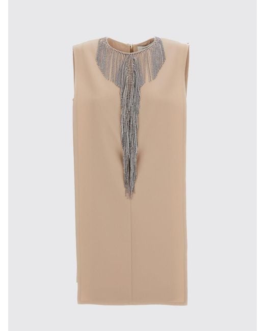 Sportmax Natural Cady Sheath Mini Dress With Jewel Collar And Rhinestones