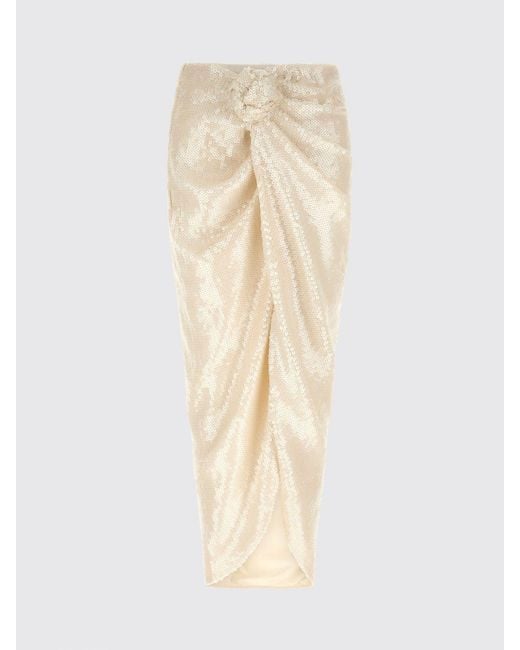 ROTATE BIRGER CHRISTENSEN Natural High-Waisted Midi Pencil Skirt With Sequins And Front Slit