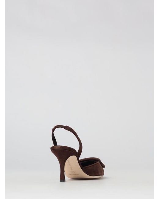 Manolo Blahnik Brown Maysli Suede Slingback Pumps With Decorative Buckle