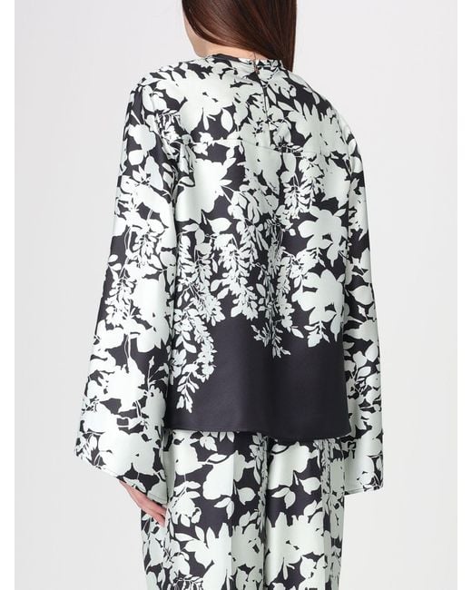 Agnona White Floral Silk Blouse