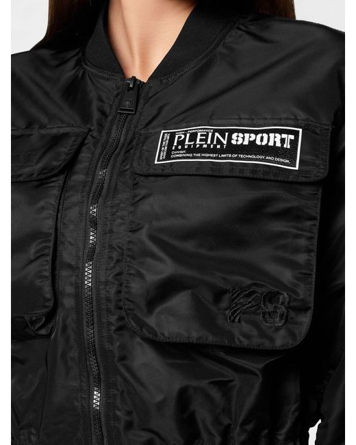 Philipp Plein Black Polyester Crop Bomber Jacket