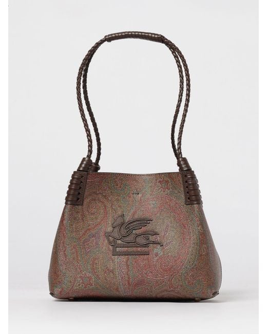Etro Brown Libra Small Coated Cotton Paisley Jacquard Shopping Bag