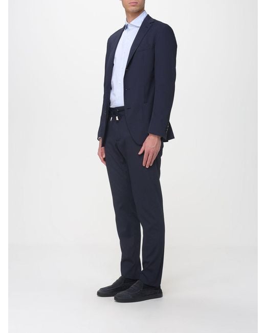Eleventy Blue Single-Breasted Seersucker Cotton Suit for men