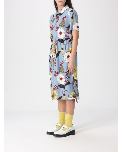 Marni Blue Floral Print Viscose Chemisier Dress