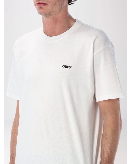 Obey White Printed Cotton T-Shirt for men