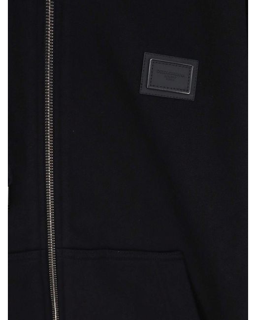 Dolce & Gabbana Black Dolce &Amp Gabbana Zipped Cotton Hoodie With Pouch Pockets for men