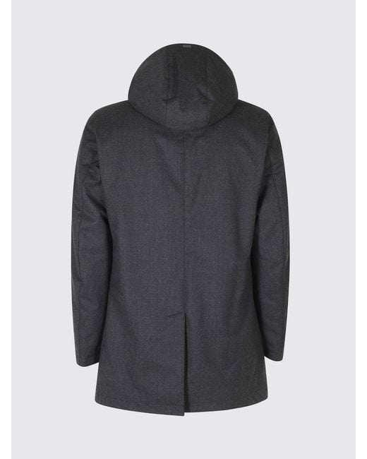 Herno Gray Hooded Water-Repellent Padded Wool Blend Parka for men