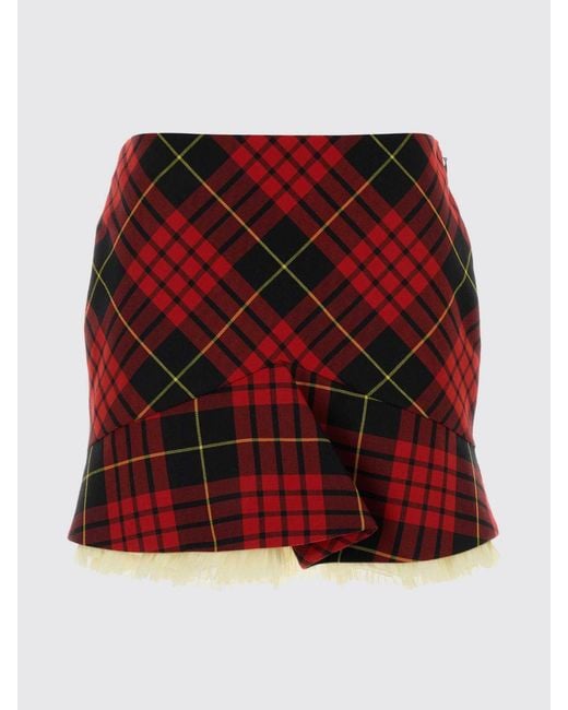 McQueen Red Tartan Wool Blend Mini Skirt