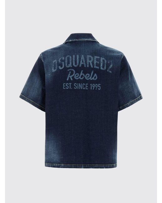 DSquared² Blue Cotton Denim Shirt With Logo for men
