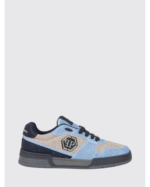 Philipp Plein Blue P-Force Leather Sneakers With Monogram And Crystals for men