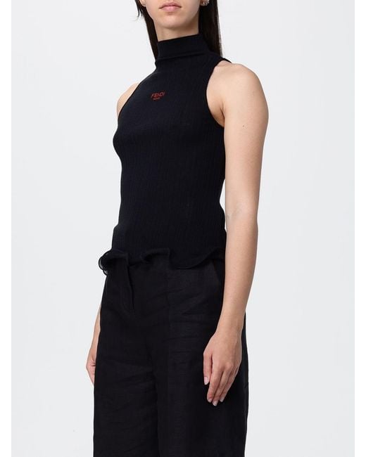 Fendi Black Logo Polyester Turtleneck Top