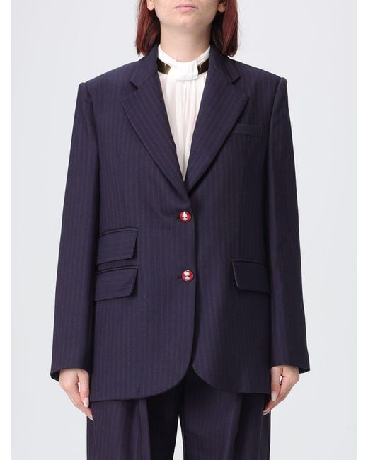 Elisabetta Franchi Blue Single-Breasted Wool Blend Blazer With Pinstripe Motif