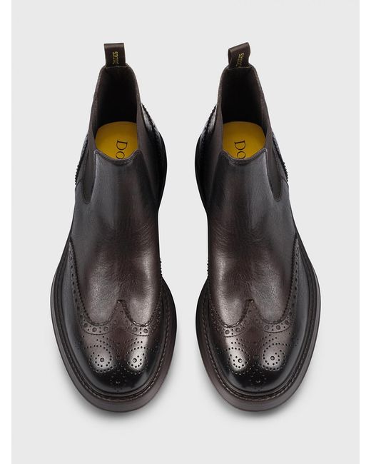 Doucal's Black Leather Beatles Ankle Boots With Brogue Detail for men
