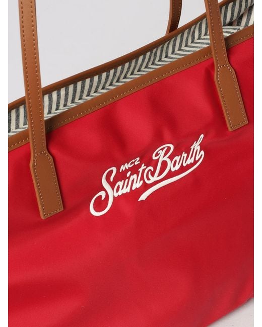 Mc2 Saint Barth Red Nylon Shoulder Bag With Logo
