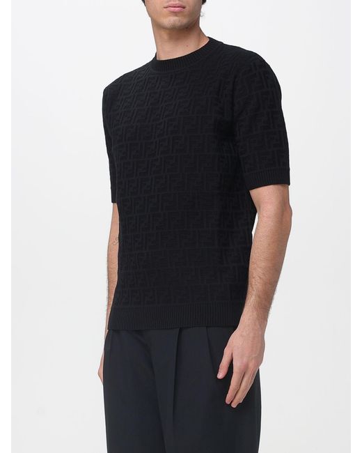 Fendi Black Cotton Crew Neck Pullover With Jacquard Monogram for men