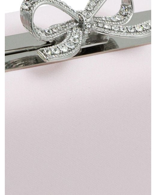 Self-Portrait Pink Bow And Rhinestone Embellished Satin Mini Clutch
