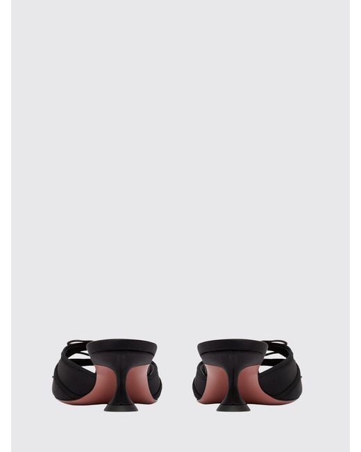 AMINA MUADDI Black Animal Print Satin Eleonora Mules