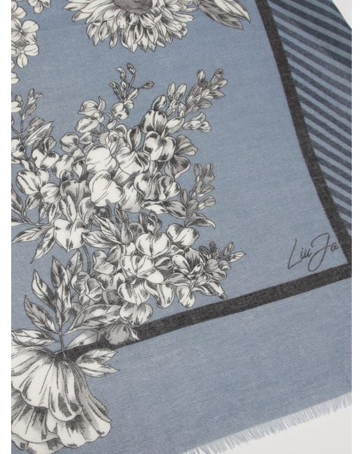 Liu Jo Blue Floral Cotton Blend Scarf