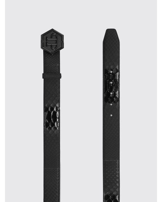 Philipp Plein Black Python Leather Belt for men