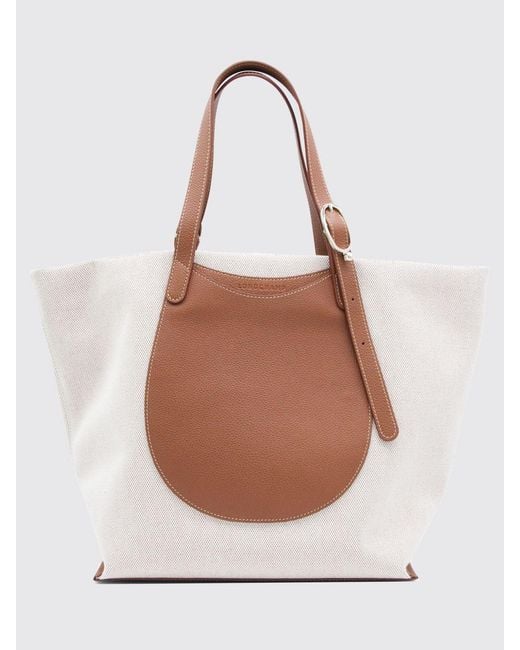 Longchamp White Le Foulonné Toile Canvas And Grained Leather Bag