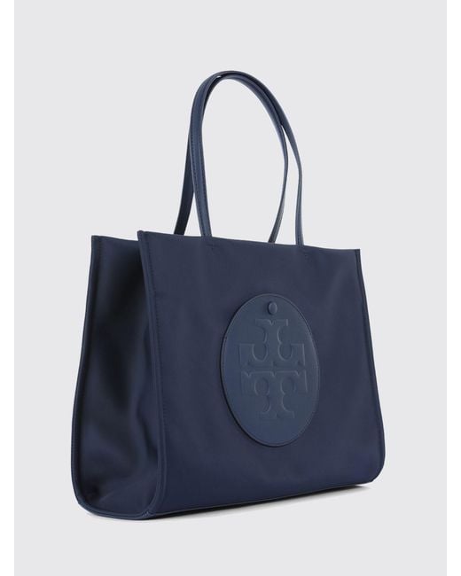 Tory Burch Blue Ella Small Nylon Tote Bag With Tone-On-Tone Double T Logo